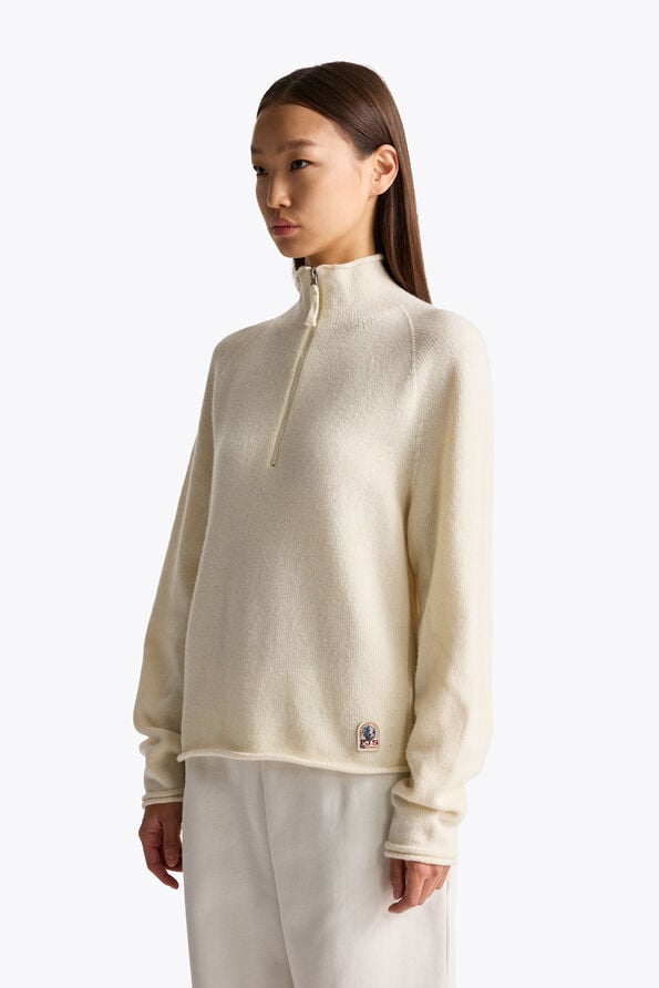 Parajumpers CINERARIA - HALF-ZIP SWEATER WARM IVORY 26WMPWKNNK32P730132