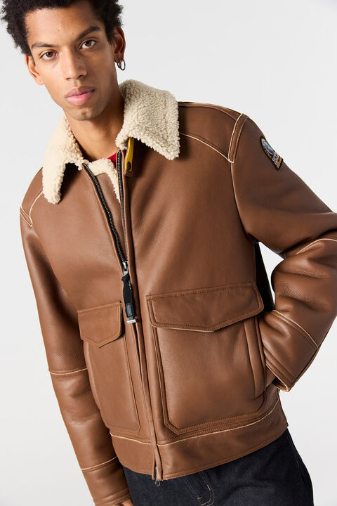 Parajumpers RODNEY SPECIAL - LEATHER BOMBER JACKET CLAY 25WMPMJKSE01P050616