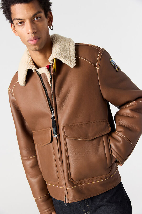 Parajumpers RODNEY SPECIAL - LEATHER BOMBER JACKET CLAY 25WMPMJKSE01P050616