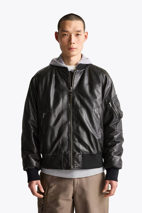 Parajumpers MORVIN - LEATHER BOMBER BLACK 26WMPMJKLE03P040541