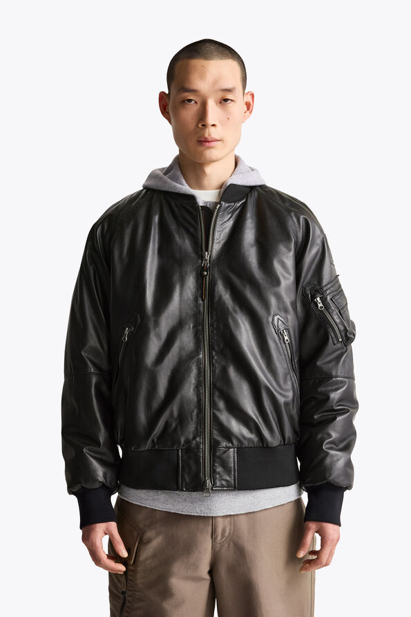 Parajumpers MORVIN - LEATHER BOMBER BLACK 26WMPMJKLE03P040541