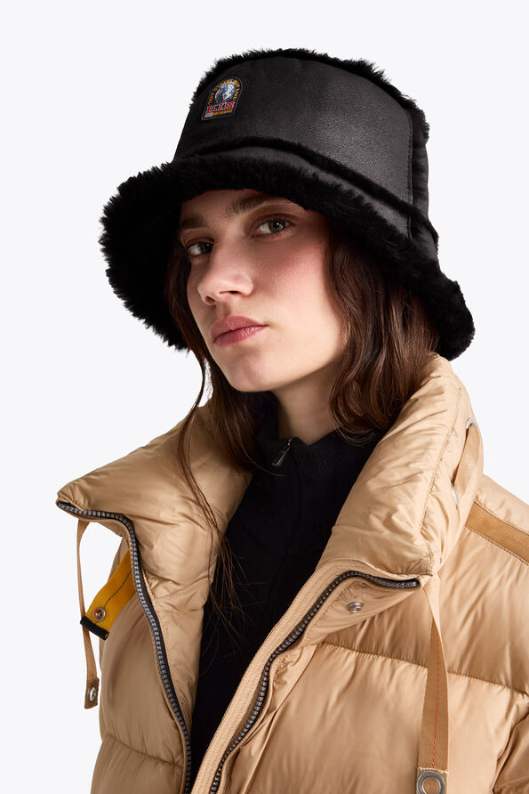 Parajumpers LYLLIS - SHEARLING BUCKET HAT BLACK 26WMPABUHA31PAO0541