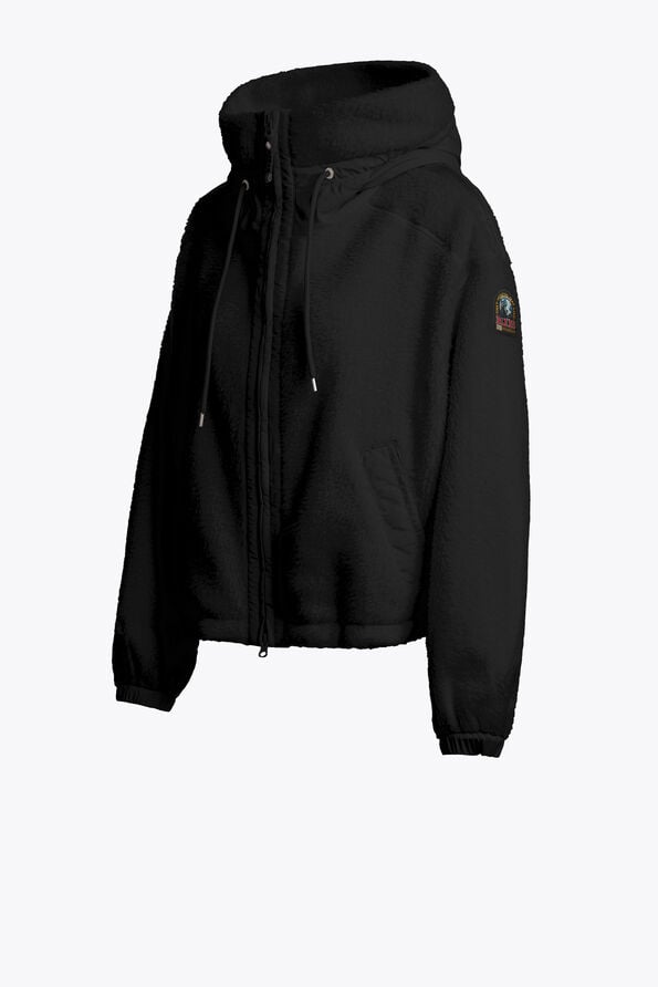 Parajumpers KISHA NO EMBRO - HOODED FLEECE OFF BLACK - BLACK 26WMPWFLQS41P78B071