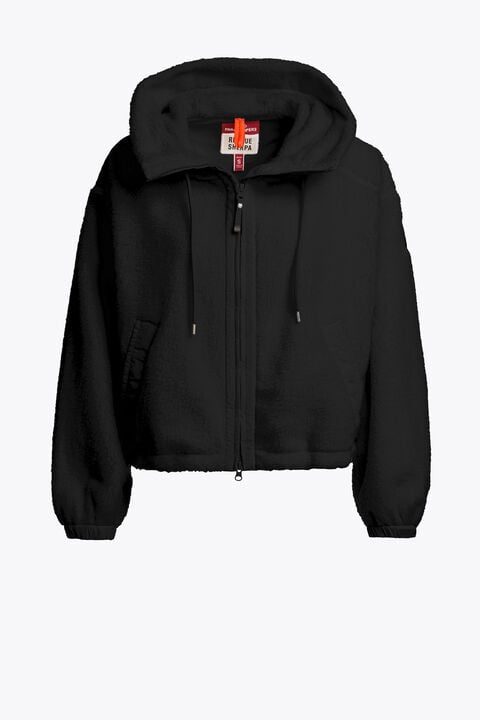 Parajumpers KISHA NO EMBRO - HOODED FLEECE OFF BLACK - BLACK 26WMPWFLQS41P78B071