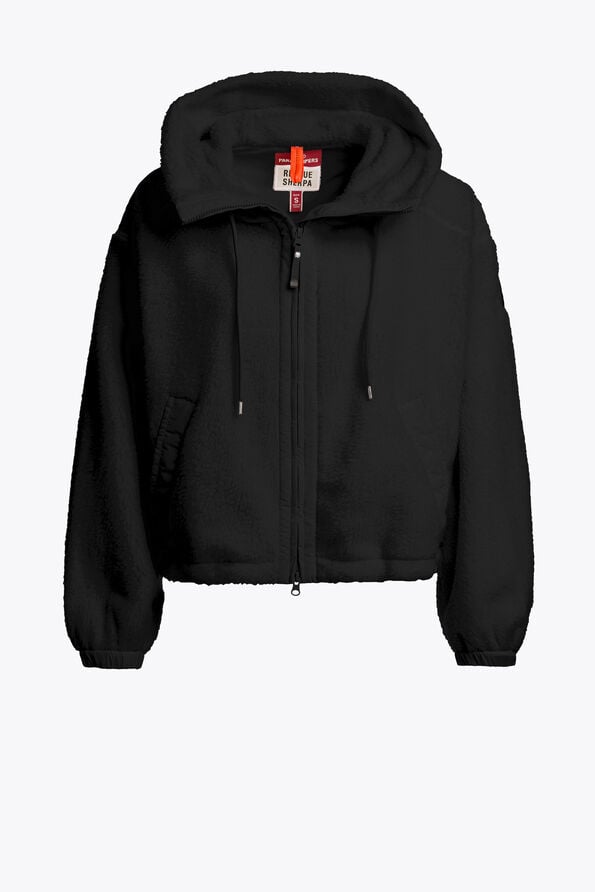 Parajumpers KISHA NO EMBRO - HOODED FLEECE OFF BLACK - BLACK 26WMPWFLQS41P78B071