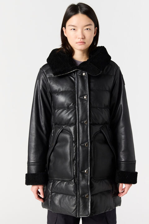 Parajumpers DEMI SPECIAL - LEATHER COAT BLACK 25WMPWJKSE33P680541
