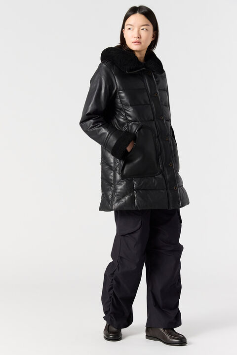 Parajumpers DEMI SPECIAL - LEATHER COAT BLACK 25WMPWJKSE33P680541