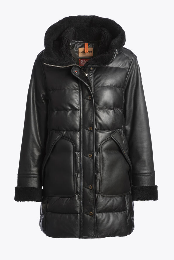 Parajumpers DEMI SPECIAL - LEATHER COAT BLACK 25WMPWJKSE33P680541
