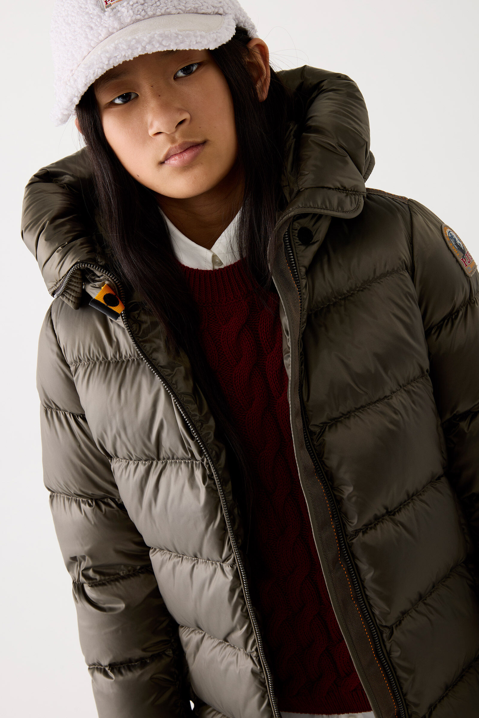 MARION - HOODED DOWN JACKET in OLIVE GREY for Girl